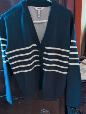 Spanx Navy Cardigan with White Stripes